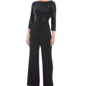 Badgley Mischka Size 2 Maya Stretch Sequin Jumpsuit Black Glam Formal Event